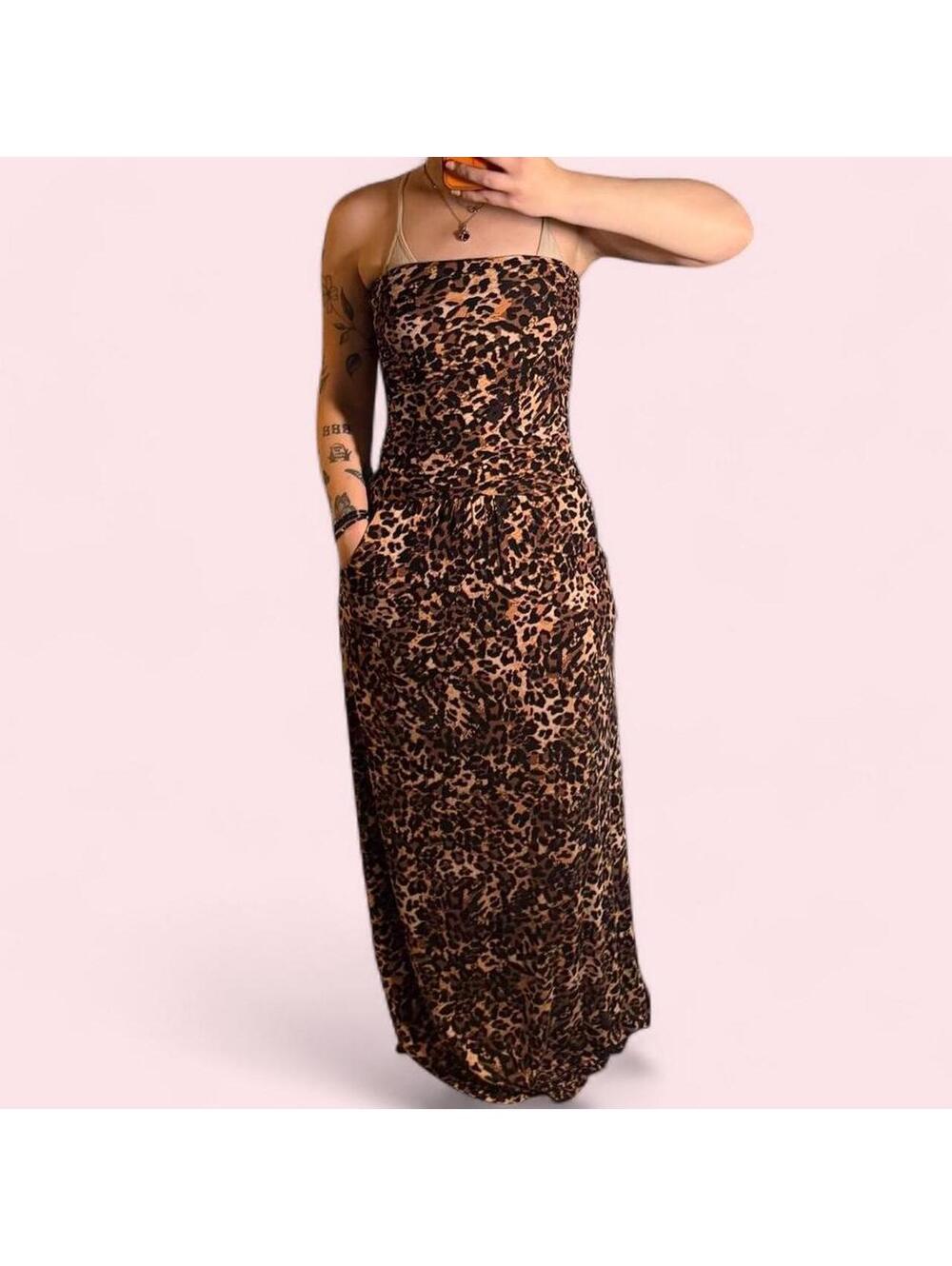 LASCANA for VENUS Leopard Print Ruched Maxi Dress – Size Small